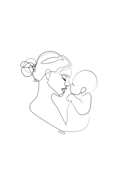 Mãe Segurando Uma Impressão Bebê Arte Linha Berçário Imprimível Arte — Vetor de Stock