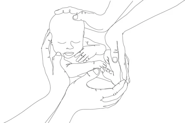 Newborn Baby Wall Art One Line Art Family One Line — 图库矢量图片