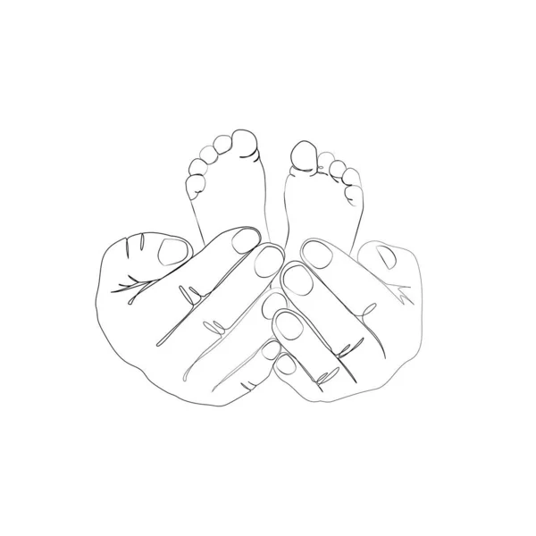 Holding Baby Feet Line Art Printable Family Line Art Print — Vetor de Stock
