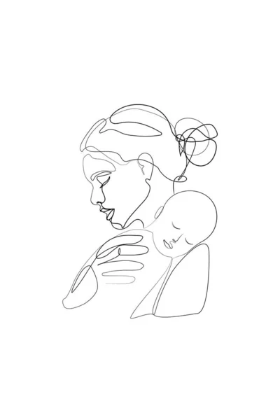 Madre Che Tiene Bambino Stampa Stampabile Nursery Line Art Madre — Vettoriale Stock