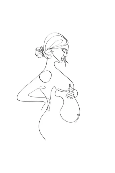 Беременная Мама Линии Искусства Беременность Одна Линия Рисунок Печатаемые Стены — стоковый вектор