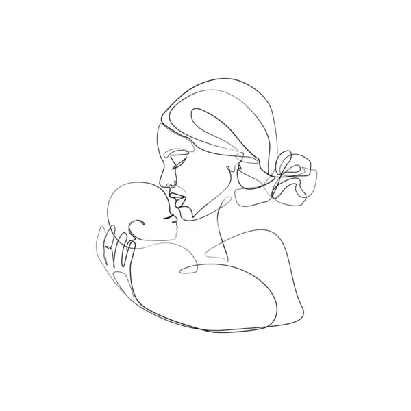 Мать Младенцем Руках Print Print Line Art Mother Baby Wall — стоковый вектор