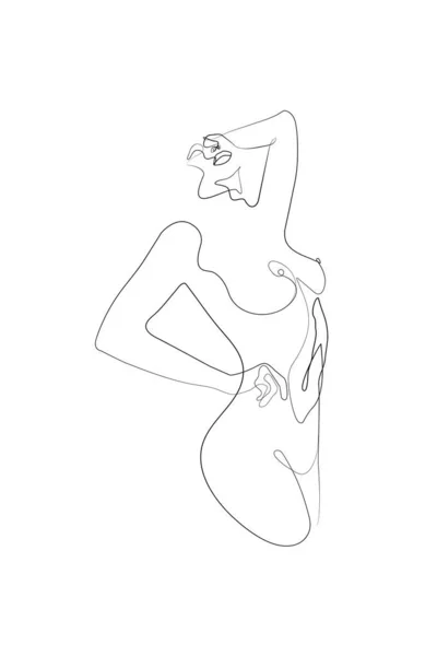 Female Body Form Drawing Abstract Single Line Woman Art Erotic — Vetor de Stock