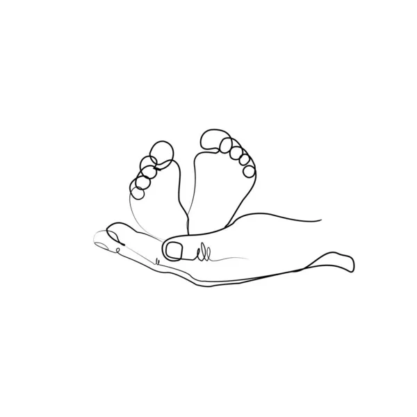 Холдинг Baby Feet Line Искусство Подлежащее Печати Family Line Искусство — стоковый вектор