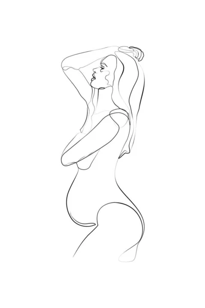 Pregnant Mom Line Art Pregnancy One Line Drawing Printable Wall — 图库矢量图片