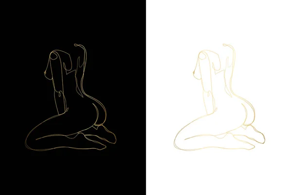 Female Body Form Drawing Abstract Single Gold Line Woman Art — Stock vektor