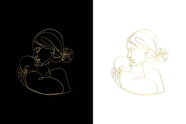 Мать Младенцем Руках Print Printing Nursery Gold Line Set Mother — стоковый вектор