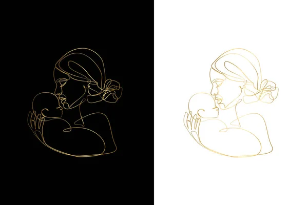 Mother Holding Baby Print Printable Nursery Gold Line Set Mother — 图库矢量图片