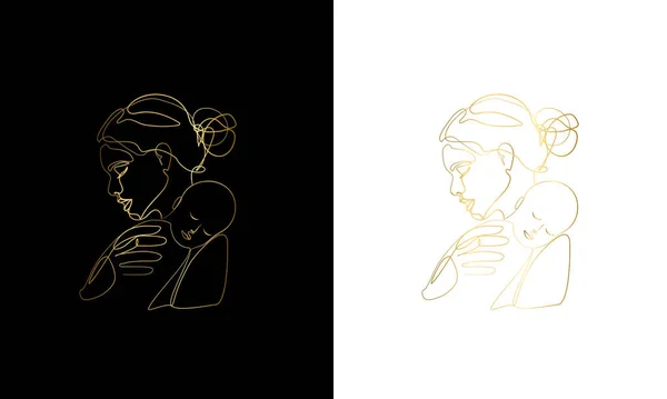 Мать Младенцем Печать Искусство Золотой Линии Детских Яслей Искусство Золотой — стоковый вектор