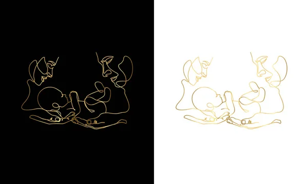 Holding Baby Feet Gold Line Art Set Printable Family Line — Stok Vektör