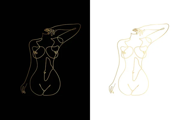 Erotische Een Gouden Lijn Kunst Naakt Lijn Tekenen Sexy Tekenen — Stockvector