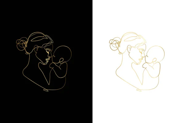 Moeder Met Een Baby Print Afdrukbare Kinderkamer Gold Line Art — Stockvector