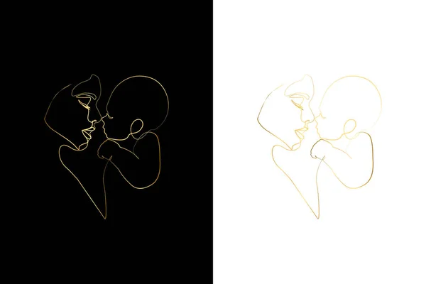 Mother Holding Baby Print Printable Nursery Gold Line Art Mother — 스톡 벡터