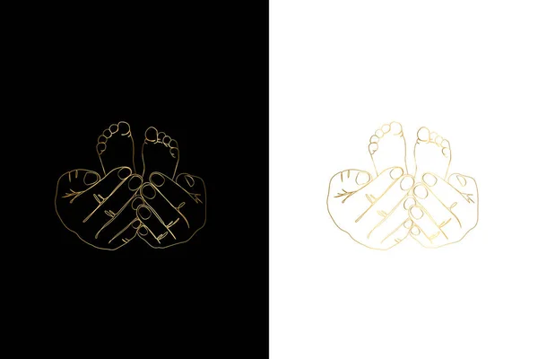 Het Houden Van Baby Feet Gold Line Art Afdrukbare Family — Stockvector