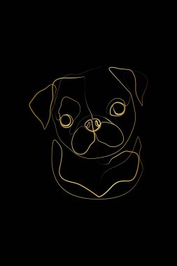 WithOneLine 'dan Pug Dog Art Poster Yazdırma Hediyesi, Şirin Köpek Yazdırma, Siyah Arkaplan Çizen Altın Çizgisi