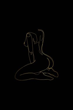 Kadın Vücut Formu Çizimi, Soyut Altın Çizgili Kadın Sanatı, Erotik Çizgi Sanatı, Asgari Çıplak Baskı, Kadın Figürü Çizimi, Çıplak Sanat Posteri