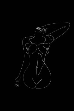 Erotik Tek Satır Sanat, Çıplak Çizim, Seksi Çizim, Çıplak Parmak, Kadın Vücut, Vücut Formu Çizimi, Soyut Tek Çizgili Kadın Sanatı, Minimum Çıplak Baskı, Kadın Şekil Sürtüğü, Kara Arkaplan