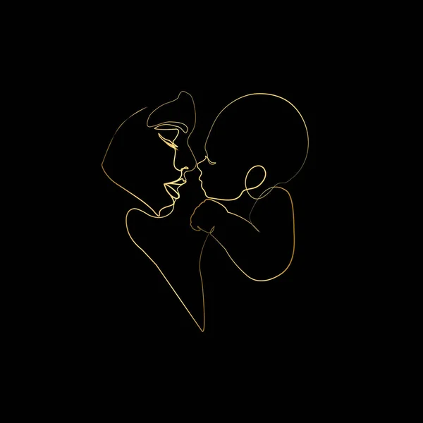 Mother Holding Baby Print Printable Nursery Gold Line Art Mother — Archivo Imágenes Vectoriales