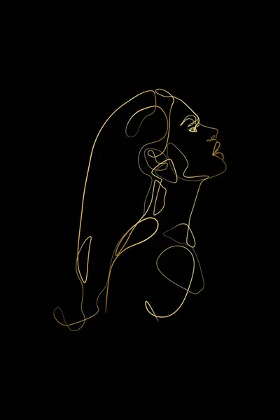 Fashion Lineart Portrait Young Woman Isolated Vector Illustration Gold Line — Wektor stockowy