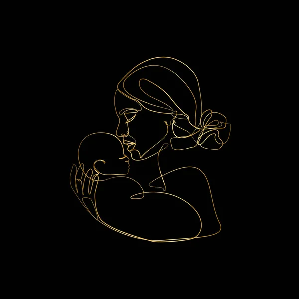 Mother Holding Baby Print Printable Nursery Gold Line Art Mother — Image vectorielle