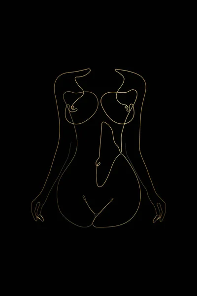 Erotic One Gold Line Art Nude Line Drawing Sexy Drawing — Stok Vektör