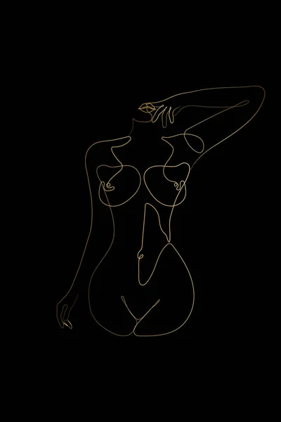 Erotic One Gold Line Art Nude Line Drawing Sexy Drawing — Stock Vector