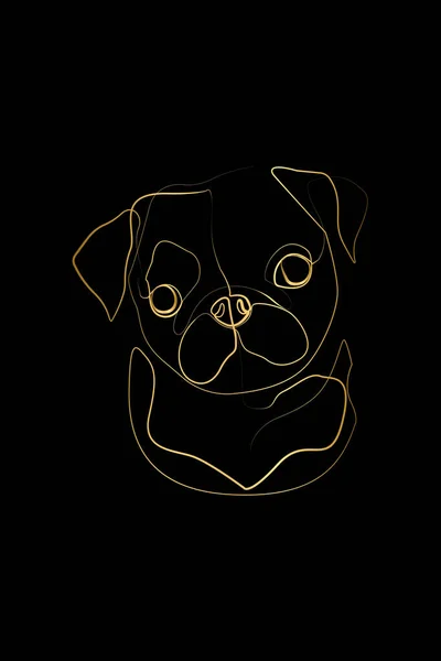 Pug Dog Art Poster Print Gift Withoneline Cute Dog Print —  Vetores de Stock