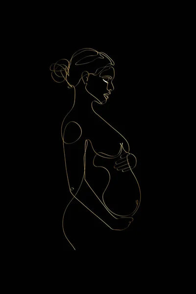 Pregnant Mom Gold Line Art Pregnancy One Line Drawing Printable — 스톡 벡터