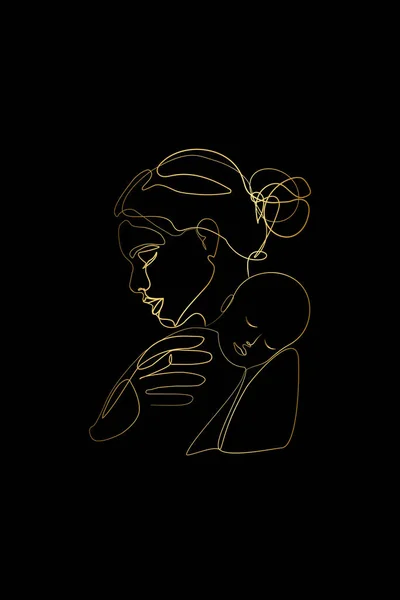 Mother Holding Baby Print Printable Nursery Gold Line Art Mother — Stockvector
