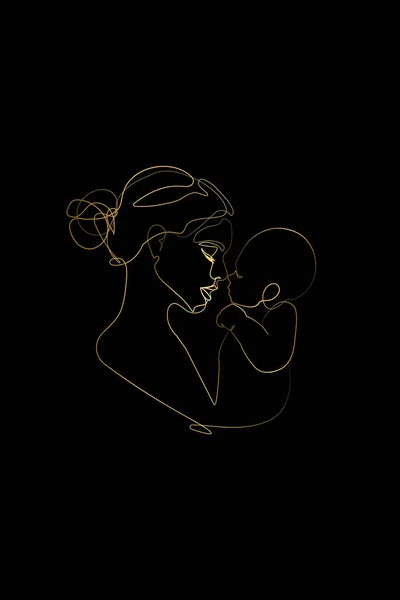 Mother Holding Baby Print Printable Nursery Gold Line Art Mother — Archivo Imágenes Vectoriales