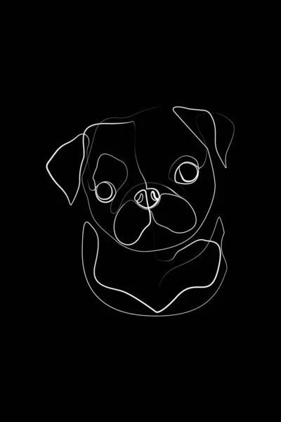 Pug Dog Art Poster Print Gift Withoneline Cute Dog Print — Stok Vektör