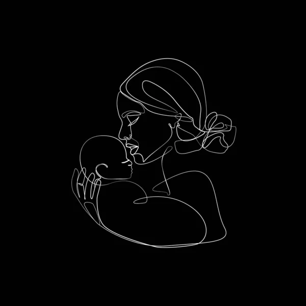 Mother Holding Baby Print Printable Nursery Line Art Mother Baby — 스톡 벡터