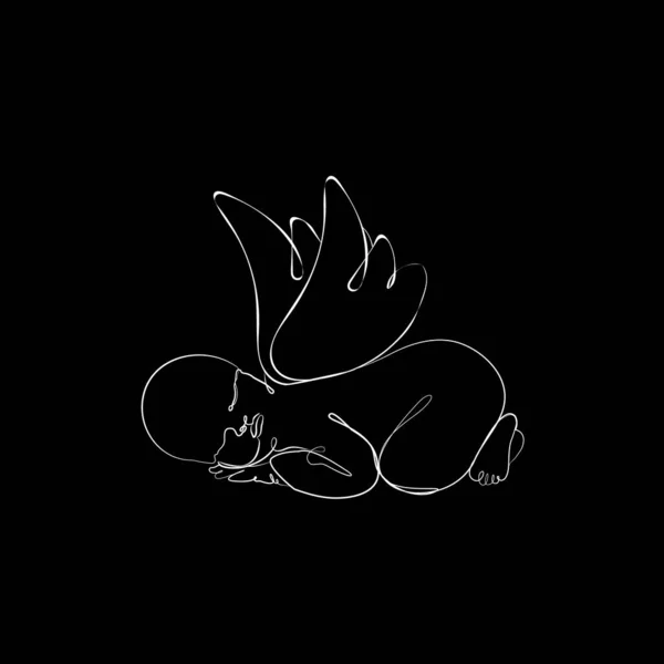 Continuous One Line Drawing Little Baby Angel Personalized Angel Baby — Wektor stockowy