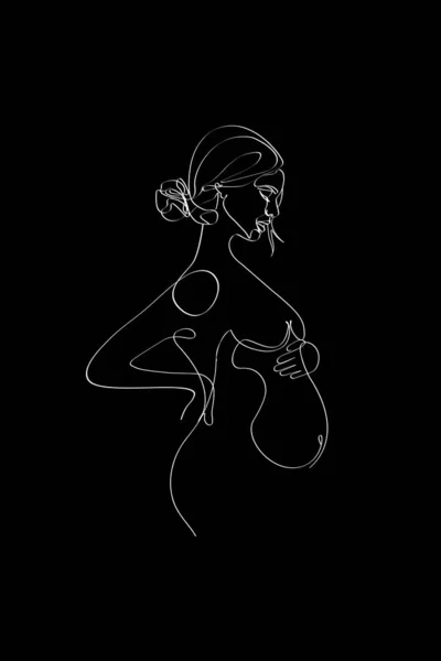 Gambar Garis Ibu Hamil Kehamilan Satu Baris Seni Dinding Yang - Stok Vektor