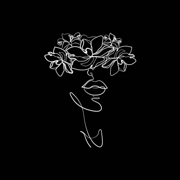 Abstract Face Flowers One Line Vector Drawing Portrait Minimalistic Style — Διανυσματικό Αρχείο