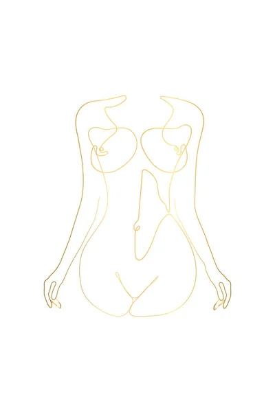 Erotic One Gold Line Art Nude Line Drawing Sexy Drawing — 图库矢量图片