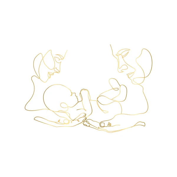 Holding Baby Feet Gold Line Art Printable Family Line Art — Vector de stock