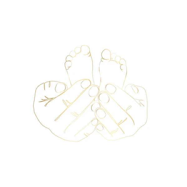 Holding Baby Feet Gold Line Art Printable Family Line Art — Stock Vector