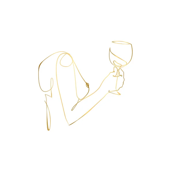 Wine Hands Art Print Wine Woman Gold Line Art Wine — Archivo Imágenes Vectoriales