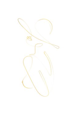 Woman face one line drawing. Elegant Female figure in hat printable art. Feminine beauty print Minimalist home decor. Abstract fashion artwork