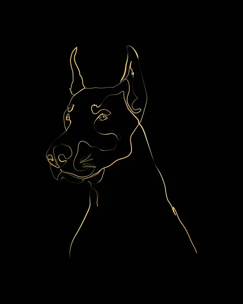 Doberman Line Art Portrait Digital Drawing Personalized Dog Name Customized — 스톡 벡터