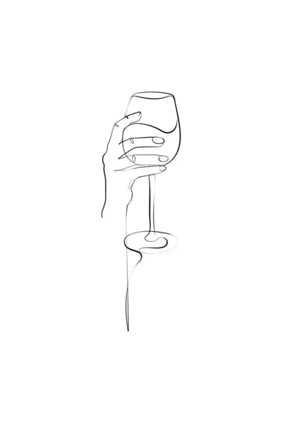 Wine Hands Art Print Wine Line Art Wine Drinker Plakát — Stock Vector