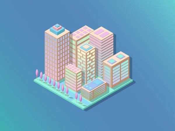 Isometrische Toekomstige Stad Industriële Kantoorgebouwen Lucht Real Estatet Virtual Reality — Stockvector