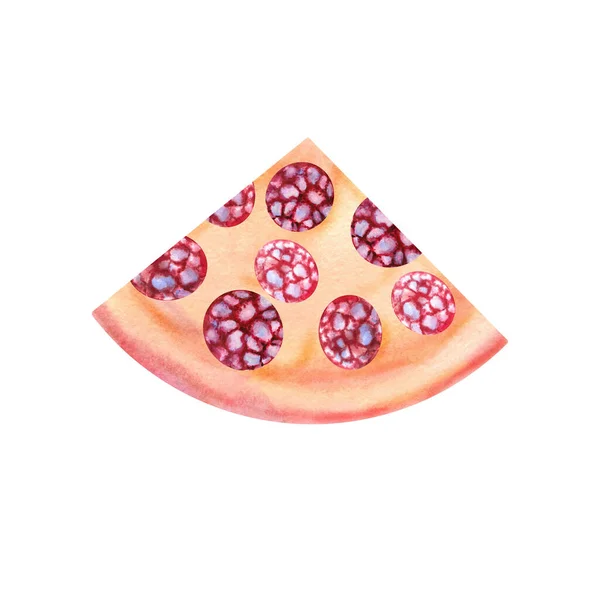 Slice Pizza Sausage Salami Day Watercolor Illustration — стоковое фото