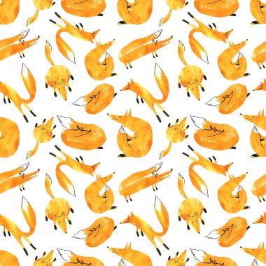 Tekstil tasarımı ve hediye paketi için suluboya desenli tilki