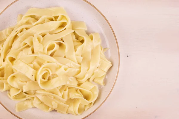 Fettuccine Alfredo Fettuccine Cheese Butter Sauce Portion Plate Top View — Stock Photo, Image