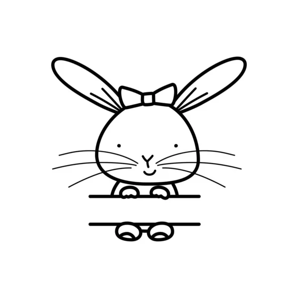 Zeilenkunst Illustration von entzückenden Cartoon-Kaninchen sitzt am Tisch — Stockvektor