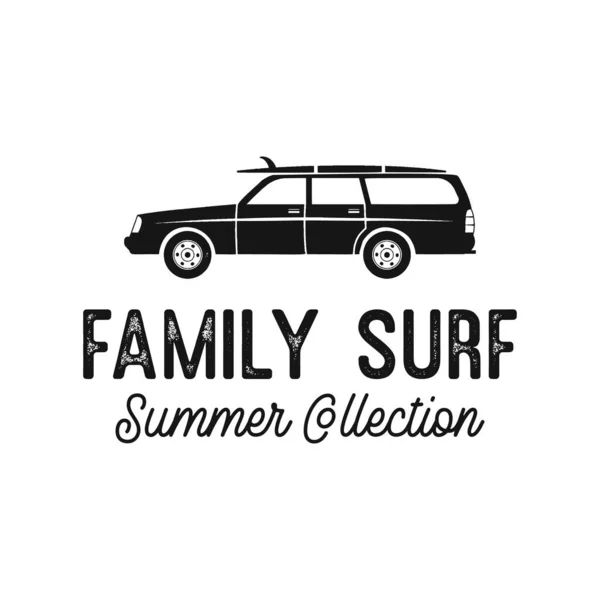 Banner with vintage car and surfboard — Stockvector