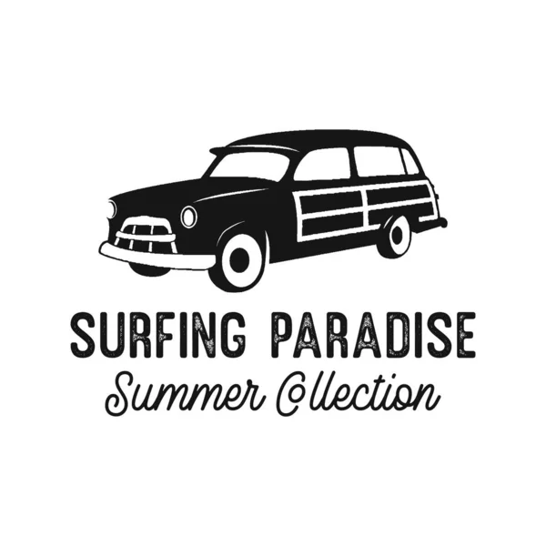 Zwarte en witte poster voor surfparadijs — Stockvector