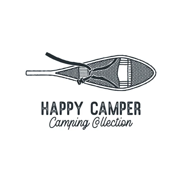 Banner de camping con ilustración de raquetas de nieve — Vector de stock